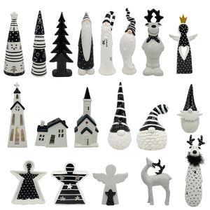 Ensemble de Décoration de noël: la <span class=keywords><strong>maison</strong></span> Blanche avec lumière Ange figurines, Arbre De Noël En Céramique, Blanc noir renne - Product Image 1