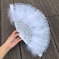 Ventilateur de festival pliant monocouche dentelle plume creux en plastique os ventilateurs à main pour cadeau de mariage Handfan os personnalisé