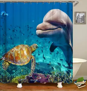 Tùy chỉnh in 3D Vivid dưới Thế Giới phòng tắm vòi sen Rèm cho trẻ em