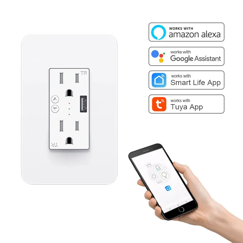 Alexa Homekit Smart Wifi Power US Standard Receptacle Multifunctional Wall Socket Led USB