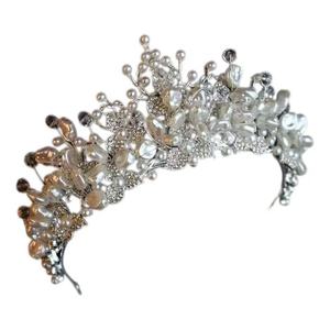Sang Trọng Handmade Mạ Hợp Kim Vương Miện Baroque Chuỗi Ngọc Trai Wedding Phụ Kiện Tóc Cho Phụ Nữ Cho Ngày Kỷ Niệm Và Engagements - Product Image 1