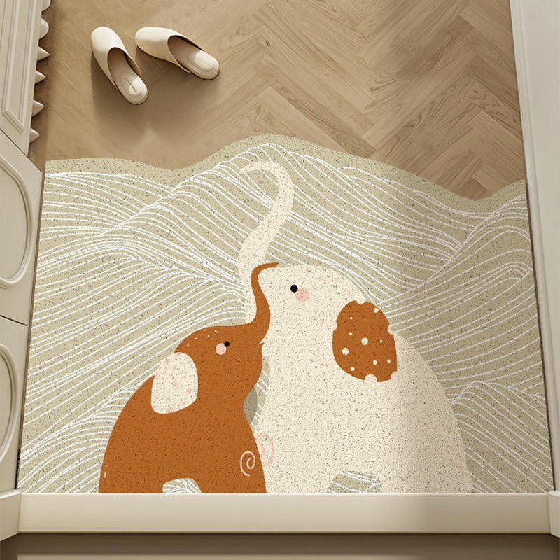Elephant and baby elephant mountain and river pattern orange