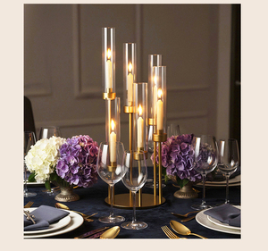 LANJO 2026 Candelabros Profesionales de Lujo Románticos en Dorado/Negro, de Metal y Acrílico para Centros de Mesa de Boda, con 3/5/6/8 Brazos, de 19-24 cm de Ancho - Product Image 3