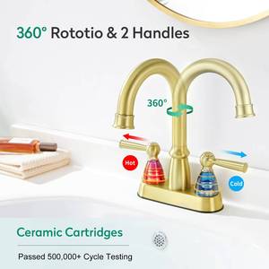 Grifo de Lavabo Moderno de Acero Inoxidable Dorado de 4 Pulgadas con Doble Manija, Montado en Cubierta, Venta al por Mayor de Fábrica a Bajo Precio - Product Image 3