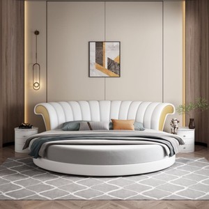Muebles de Dormitorio para el Hogar Cama de Diseño Moderno con Respaldo Suave Precio al por Mayor Cama Doble Redonda de Madera Tamaño King Personalizada en Venta - Product Image 3