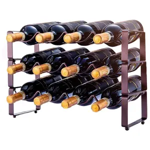 Estante de Metal clásico para vino, estante apilable de 3 niveles y 12 botellas, soporte para botellas de agua