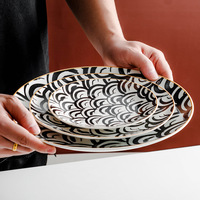 Restaurant Hôtel Style Nordique Japonais Noir Et Blanc Motif Géométrique Céramique Porcelaine Vaisselle Vaisselle Assiettes