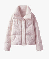 Doudoune d'hiver imperméable pour femme, longueur standard, avec pompons en fourrure, col montant, tissu froissé, coupe ample, zippée, réversible