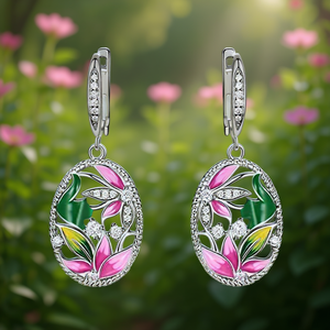 Orecchini pendenti con fiore in oro bianco per donna, placcati in argento, con strass di cristallo, gioielli romantici per feste, orecchini pendenti alla moda - Product Image 2