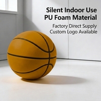 Ballon de basketball silencieux en mousse PU 420g, taille 7, 29,5 pouces, toucher doux, faible bruit, pour entraînement en intérieur, supporte le logo personnalisé, vente en gros