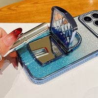 Lentille diamant brillant étui de protection pour iPhone 17 Pro Max 16E 14 15 13 12 11 Air paillettes dégradé placage Flip miroir support étui
