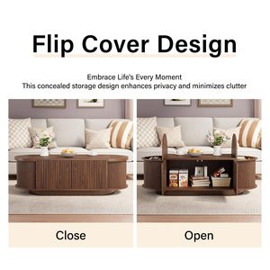 Tối Giản Hiện Đại Lift-Top Bàn Cà Phê Với Bền Ẩn Lưu Trữ Rắn Gỗ Hình Bầu Dục Phòng Khách Cà Phê Trung Tâm Bảng - Product Image 6