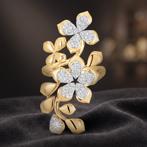 Anillo de cóctel con diamantes en forma de flor, oro macizo de 18 quilates, estilo romántico para mujer - Product Image 3