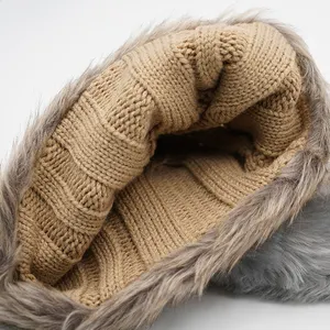 Vente en gros, chapeau de seau d'hiver tricoté personnalisé, chapeau de fourrure, chapeaux de fourrure pour femmes