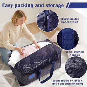 Sacs de déménagement extra-larges et robustes pour le <span class=keywords><strong>rangement</strong></span> et l'<span class=keywords><strong>organisation</strong></span> des vêtements à la <span class=keywords><strong>maison</strong></span> ou en dortoir, lot de 6, avec fermeture éclair renforcée et poignées larges - Product Image 6