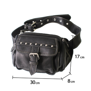 Bolso de Cintura con Cierre de Cremallera y Múltiples Bolsillos, en Piel de Becerro Genuina con Tachuelas, de DaysArt - Product Image 4