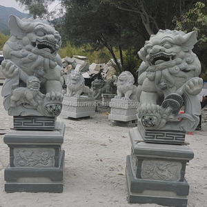 중국 전통 돌 길조 짐승 동물 조각 자연 녹색 화강암 돌 사자 조각 푸 개 동상 판매 - Product Image 4