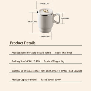 Bouilloire électrique 800 ml sans fil, fonction maintien au chaud, base rotative à 360°, contrôle multi-températures, arrêt automatique - Product Image 5
