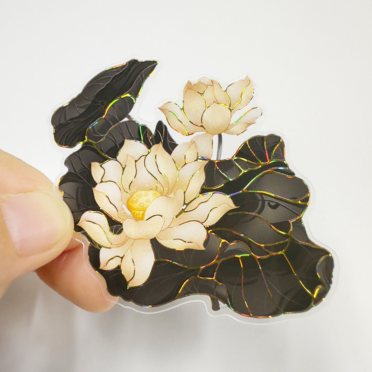 Transparent PET/BOPP sticker with shell holographic gold example