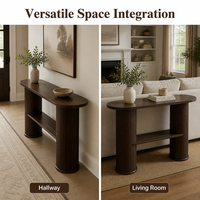Table console ovale moderne cannelée avec rangement dissimulé en bois de noyer, table d'entrée pour couloir et salon, mobilier de luxe intelligent