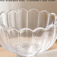Coupe à dessert en verre transparent à bord festonné cannelé avec base sur pied pour cafés et pâtisseries