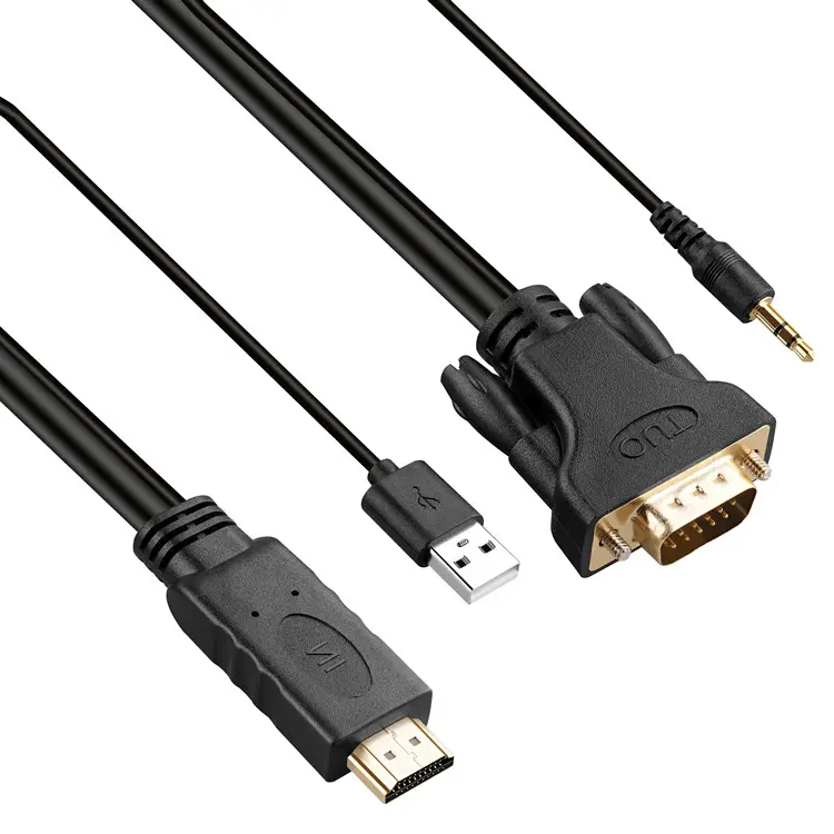 Portable 1.8M HDMI to VGA Cable OEM Cheap Video Convertidor Adaptor PS4 HDMI Input to VGA Output Adapter Cable for T