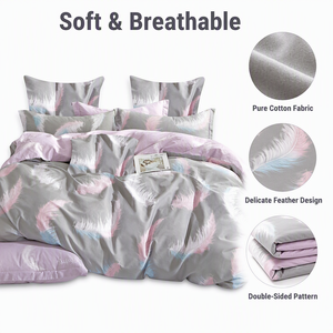 Poland Stock Delicate Feather Cotton <b>Bedding</b> <b>Set</b> <b>Grey</b> <b>Pink</b> Plumage Duvet Cover for B&B EU Dropshipping 3pcs - Product Image 2