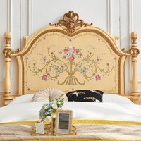 Lit à baldaquin JINS en bois massif peint à la main, doré, style vintage français, taille Queen, chambre principale, luxe, royal, romantique, classique