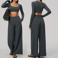 Pantalons de yoga avec poche, vêtements de sport respirants à séchage rapide, vêtements de sport pour femmes, couleur unie, ensemble de sport d'été