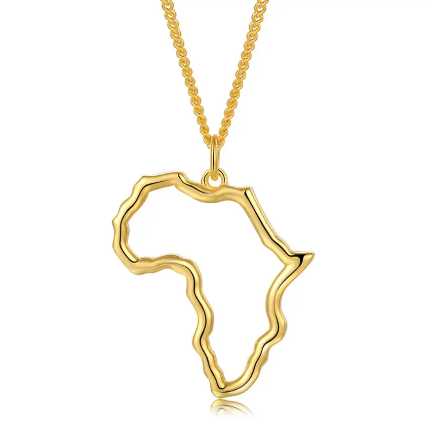 Accessori per gioielli minimalisti collana in acciaio inossidabile placcato oro 18 carati all'ingrosso per uomo collana con ciondolo mappa dell'africa vuota