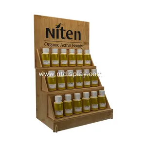 Newly Styles Logo Printing Wooden Essential Oil Display Case Smoking Oil Counter Display Rack For Small Bottle Display