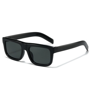 Lunettes de soleil rectangulaires noires rétro tendance 2026 pour hommes et femmes avec logo personnalisé, protection UV400, monture plate carrée - Product Image 3