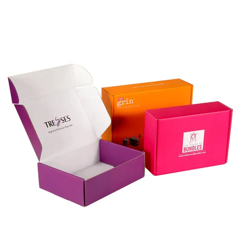 Double 4c printing customized logo folding corrugated board gift packaging pink shipping box