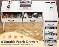 Coleshome 42 pouces en forme de L bureau blanc contemporain pour bureau à domicile tiroirs d'angle réversibles prises de courant d'ordinateur petits espaces
