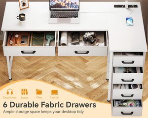 Coleshome Bàn làm việc màu trắng hiện đại hình chữ L 42 inch cho văn phòng gia đình có thể đảo ngược góc ngăn kéo máy tính Ổ cắm điện không gian nhỏ - Product Image 5