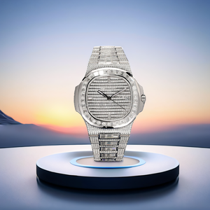 Montre-bracelet pour homme en acier inoxydable unisexe avec boussole diamantée design Moissanite 20mm en alliage style glacé eau 41mm mécanique - Product Image 1