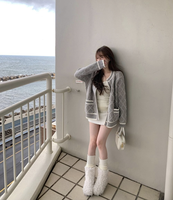 Preppy Grauer Argyle O-Neck Cardigan - Klassische Retro-Freizeitjacke mit Taschen für den täglichen Arbeitsweg & Date-Nächte