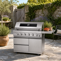 Cuisine extérieure moderne de luxe haut de gamme, barbecue à gaz en acier inoxydable 6 brûleurs, double porte, évier et réfrigérateur, certifié CE