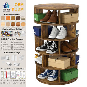 Scarpiera Girevole, Organizzatore per Scarpe in Legno a 5 Ripiani per Armadio, Torre Portascarpe Rotante a 360° Salvaspazio - Product Image 1