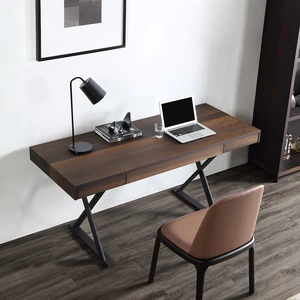 Foshan Minimalist Solid Wood Smoked Veneer <strong>Desk</strong> Metal Base Computer <strong>Desk</strong> with <strong>Space</strong> <strong>Saving</strong> Storage, Suitable for Home Office Use - Product Image 6