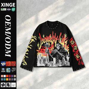 Sweat-shirt à capuche surdimensionné en coton 100% de haute qualité, imprimé numérique tête de mort rétro, épaules tombantes, fabriqué sur mesure - Product Image 1