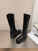 Bottes d'équitation pour femmes à talon plat, bout carré, fermeture éclair, hauteur genou, pour l'hiver
