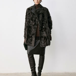 高級リバーシブルアストラハンシアリングコート女性用冬ファッションシングルブレストリアル羊毛皮ジャケットカジュアルアウターウェア - Product Image 4