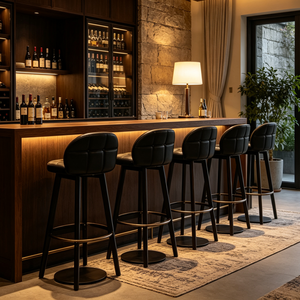 Sgabello da Bar Alto Classico Rustico Nordico per Bancone <span class=keywords><strong>Cucina</strong></span> con Schienale in Pelle e Tessuto Nero - Product Image 2
