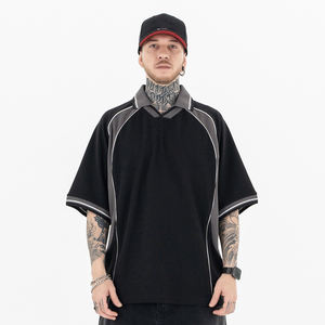 T-shirt ample en coton 100% à col montant, motif lettres, style rétro, surdimensionné, lourd, personnalisé, vente en gros, maillot de football - Product Image 3