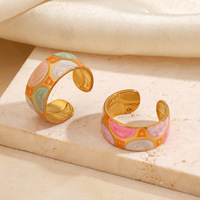 Dina Trendiger Bunter Emaille Geometrischer Edelstahlring Französischer Stil Farbblock Breiter Bandring Fingerschmuck für Frauen