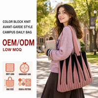 Sac fourre-tout en tricot color block noir et rose, sac à bandoulière géométrique ondulé, sac de shopping doux, mode Y2K, logo personnalisé, vente en gros OEM