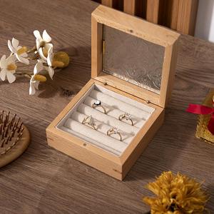 Wooden Jewelry Box Rectangle 45x45x15Cm With Lining Flip Top <b>Storage</b> For <b>Rings</b> Elegant Beech Wood Design - Product Image 1