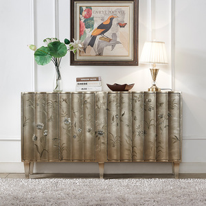 Muebles Gabinete de zapato de madera maciza pintado americano Gabinete de sala de estar Luz Aparador de lujo Patrón floral Gabinete decorativo - Product Image 2