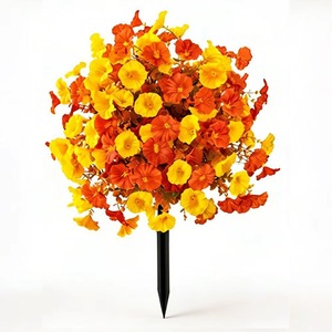 Buisson artificiel de glycine avec piquet de fixation, résistant aux UV, fausses <span class=keywords><strong>fleurs</strong></span> de pétunia orange et jaunes pour la décoration de jardin et de cimetière - Product Image 2